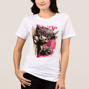 Süße Highland-Kuh mit Herzbrille und Lutscher Tri-Blend Shirt