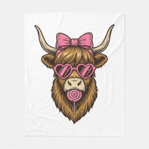 Süße Highland-Kuh mit rosa Herzbrille Vektor_1 Fleecedecke