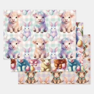 Süße Highland-Kuh Ostern Frühling Geschenkpapier Set