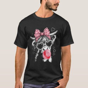 Süße Highland-Kuh Rosa Schleife Kokette Rotes Herz T-Shirt
