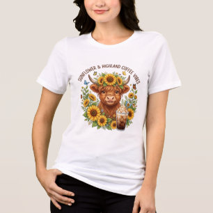 Süße Highland-Kuh Sonnenblumen Kaffee Vibes Kunst Tri-Blend Shirt