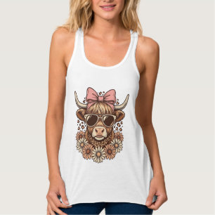 Süße Highland-Kuh Sonnenbrille Rosa Schleife Vinta Tank Top