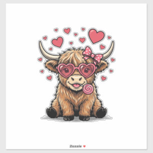 Süße Highland-Kuh-Valentins-Herz-Brille Vektor_1 Aufkleber