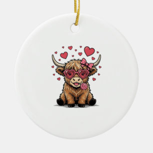 Süße Highland-Kuh Valentinstag Herz Brille Vektor_ Keramik Ornament