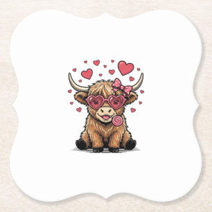 Süße Highland-Kuh Valentinstag Herz Brille Vektor_ Untersetzer