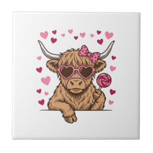 Süße Highland-Kuh-Valentinstag-Sonnenbrille Vektor Fliese