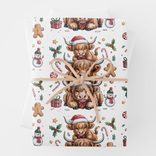 Süße Highland-Kuh Weihnachten Xmas Gemütlicher Win Geschenkpapier Set