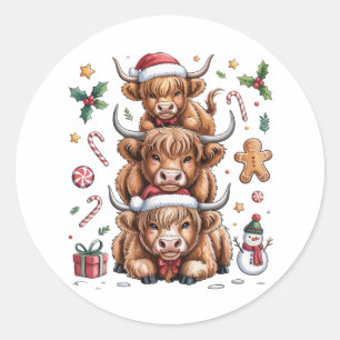 Süße Highland-Kuh Weihnachten Xmas Gemütlicher Win Runder Aufkleber