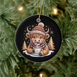Süße Highland-Kuh-Weihnachtsbäume Heiße Schokolade Keramik Ornament