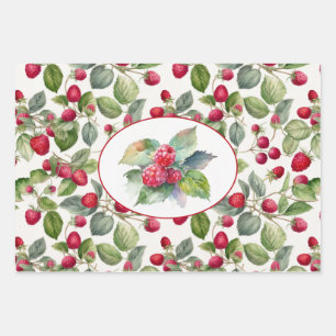 Süße Himbeeren Aquarell Geschenkpapier Set