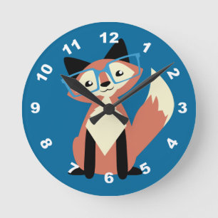 Süße Hipster-Brillen Fuchs Runde Wanduhr