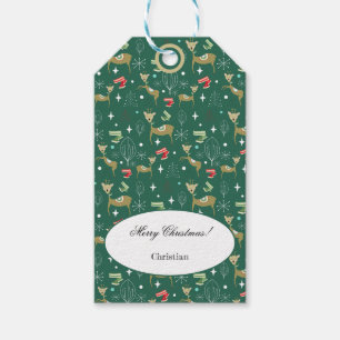 Süße Hirsche mit Weihnachtsbäumen und Schneeflocke Geschenkanhänger