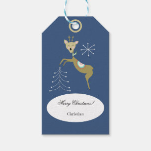 Süße Hirsche mit Weihnachtsbäumen und Schneeflocke Geschenkanhänger