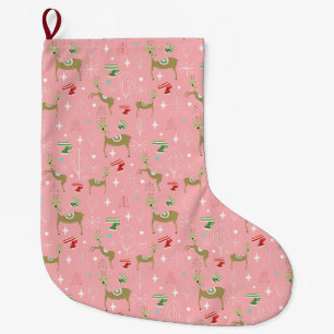 Süße Hirsche mit Weihnachtsbäumen und Schneeflocke Großer Weihnachtsstrumpf