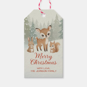 Süße Hirsche und Waldtiere Frohe Weihnachten Geschenkanhänger