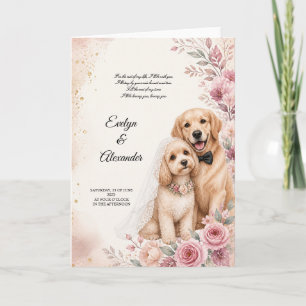 Süße Hochzeitshunde Blassrosa Floral Aquarell Karte