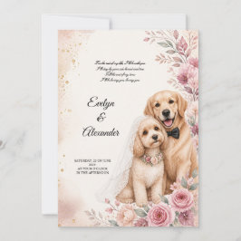 Süße Hochzeitshunde Rosa Floral Aquarell Einladung