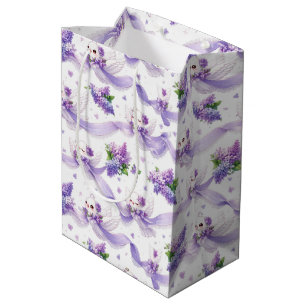 Süße Hochzeitstauben mit Flieder und Bändern Mittlere Geschenktüte