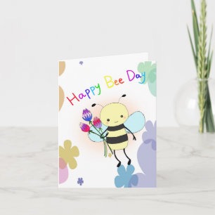 Süße Honigbiene mit Blumen Froher Bienentag Geburt Karte