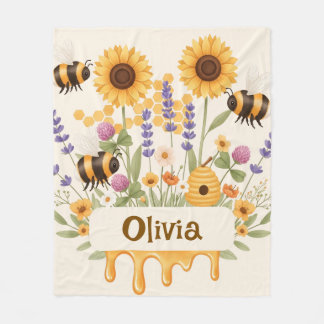 Süße Honigbiene Sonnenblume und Lavendel Blumen Fleecedecke