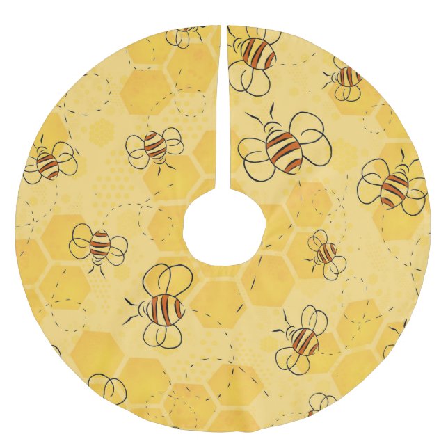 Süße Honigbienen summen Polyester Weihnachtsbaumdecke (Vorderseite)