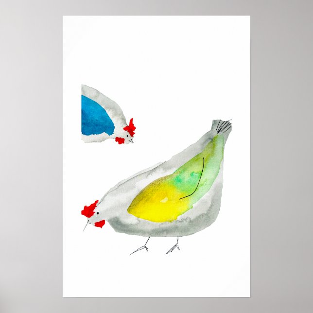Süße Hühner Aquarell-Kunst Poster (Vorne)