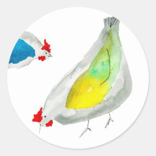Süße Hühner Aquarell-Kunst Runder Aufkleber