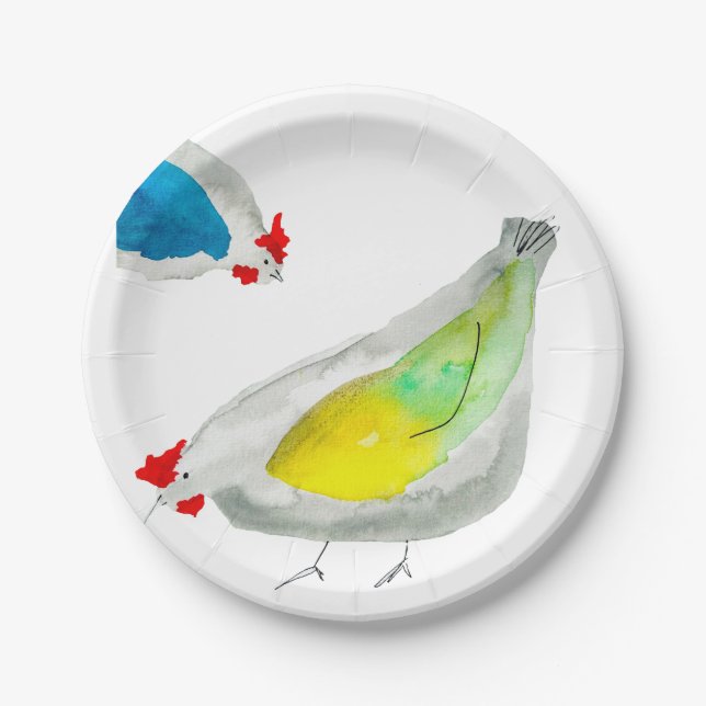 Süße Hühner Aquarell Pappteller (Vorderseite)