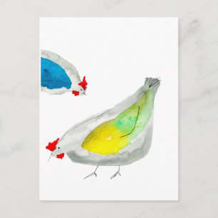 Süße Hühner Aquarell Postkarte