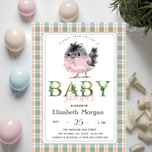Süße Hühner Grün Rosa Kariert Baby Shower  Einladung