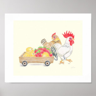 Süße Hühnerfamilie Erdbeeren Kinderzimmer Kunst   Poster