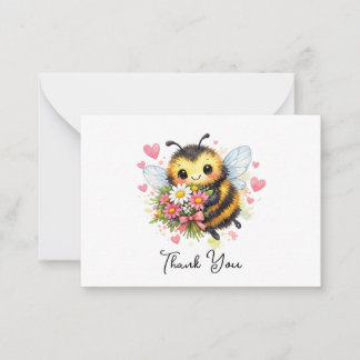 Süße Hummel mit Blumenstrauß Danke Mitteilungskarte