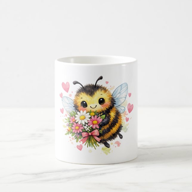 Süße Hummel mit Blumenstrauß Kaffeetasse (Mittel)