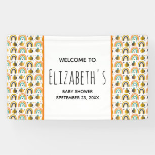 Süße Hummel und Regenbogen Muster Baby Shower Banner