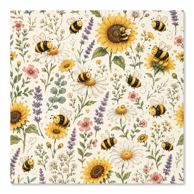 Süße Hummel- und Wildblumenmuster Tapete (Vorderseite)