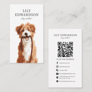 Süße Hund-Illustration Hundespaziergang-Sitter QR- Visitenkarte