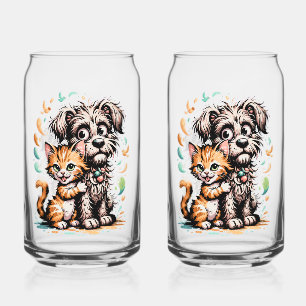 ✨Süße Hund- und Katzenfreundschaft Cartoon-Design Dosenglas