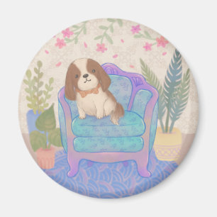 Süße Hündchen auf Vintage-Sessel-Illustration Magnet