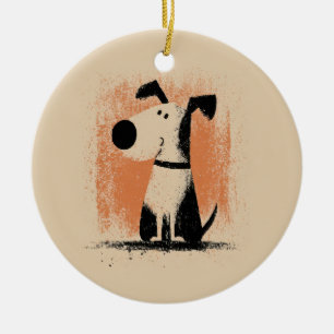 Süße Hunde-Illustration – Minimalistische Cartoon- Keramik Ornament