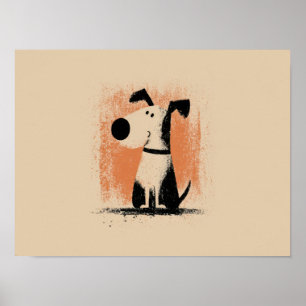 Süße Hunde-Illustration – Minimalistische Cartoon- Poster
