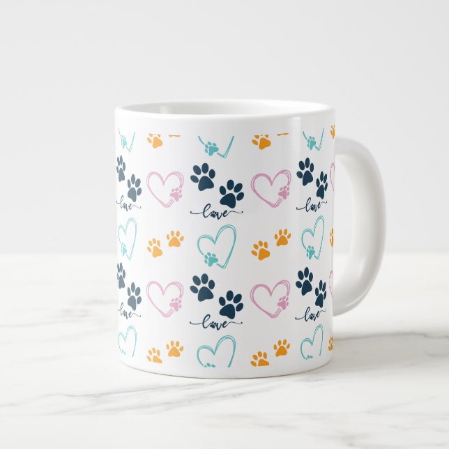 Süße Hunde-Liebhaber-Pfotenabdrücke Jumbo-Tasse (Vorderseite Rechts)