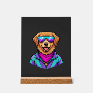 Süße Hunde-Sonnenbrille Retro-Neon-Kunst_1 Acrylschild