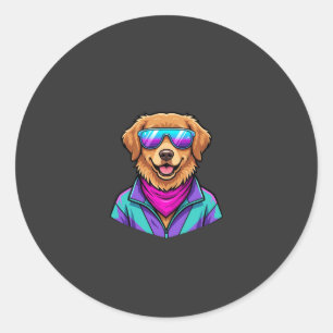 Süße Hunde-Sonnenbrille Retro-Neon-Kunst_1 Runder Aufkleber