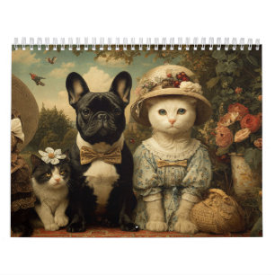 Süße Hunde und Katzen Blumengarten-Wand Kalender