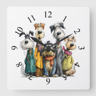 Süße Hundecharaktere Quadratische Wanduhr