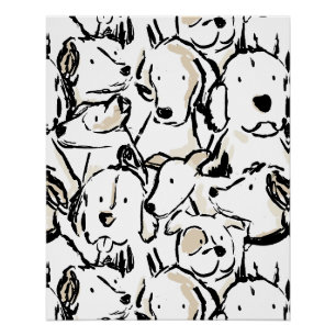 Süße Hundedoodle-Haustierskizze - Schwarz-weißer W Poster