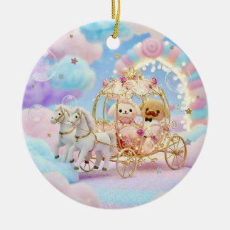 Süße Hundehochzeit Märchenkarosse Keramik Ornament