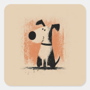 Süße Hundeillustration – Minimalistische Cartoon-H Quadratischer Aufkleber