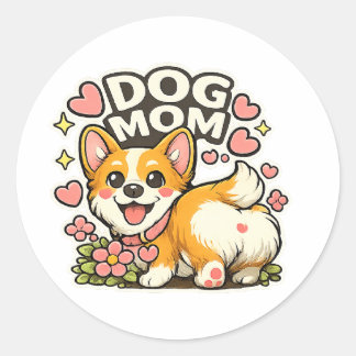 Süße Hundemama Corgi Aufkleber Kawaii Blume, Herz