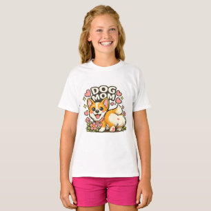 Süße Hundemama Corgi Aufkleber Kawaii Blume, Herz T-Shirt